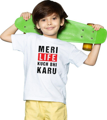 Mahi Trending Hub Boys Typography, Printed Pure Cotton Oversized T Shirt(White, Pack of 1)