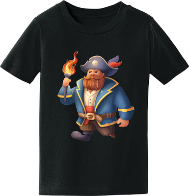 YARNVA Boys & Girls Printed Cotton Blend Regular T Shirt(Black, Pack of 1)
