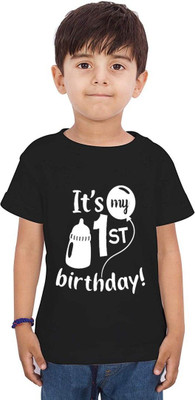 THEYOUNGESTTEE Boys Typography, Printed Cotton Blend Regular T Shirt(Black, Pack of 1)