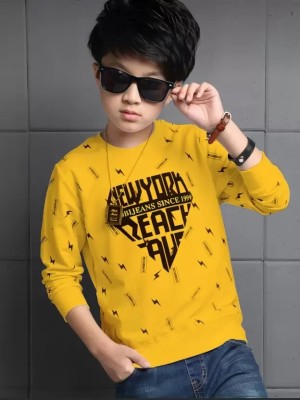 Ticoss Boys & Girls Printed Cotton Blend T Shirt(Yellow, Pack of 1)