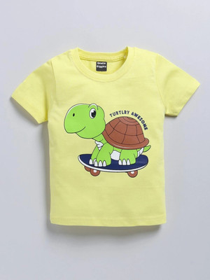 Gentle Giggles Boys Printed Pure Cotton Regular T Shirt(White, Pack of 1)