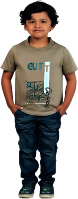 CUTTY PAIYA Boys & Girls Printed Cotton Blend Regular T Shirt(Beige, Pack of 1)