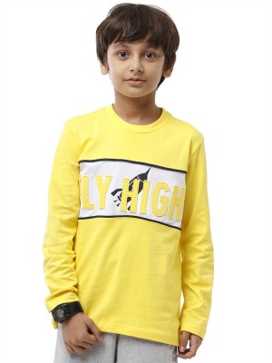 Under Fourteen Only Boys Graphic Print Pure Cotton T Shirt(Yellow, Pack of 1)