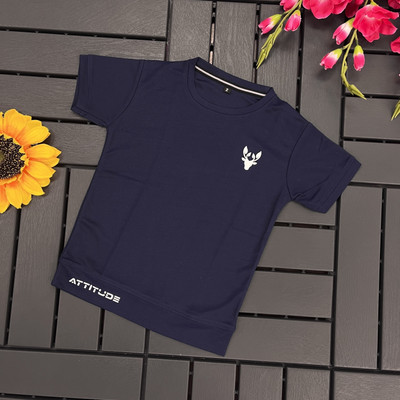 Vfest Boys Printed Cotton Blend Regular T Shirt(Dark Blue, Pack of 1)
