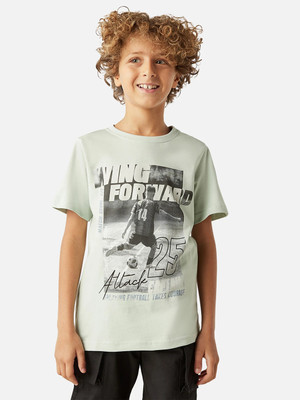 JUNIORS by Babyshop Boys Printed Cotton Blend Regular T Shirt(Green, Pack of 1)