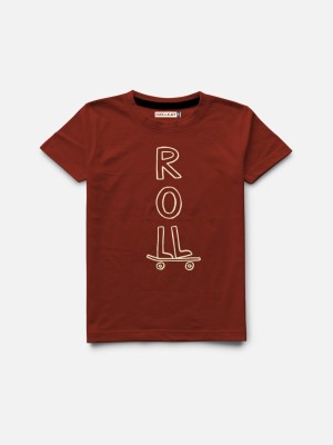 Hellcat Boys Typography, Printed Cotton Blend T Shirt(Maroon, Pack of 1)