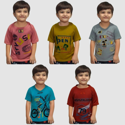 Swarnavaran Baby Boys & Baby Girls Printed Cotton Blend T Shirt(Multicolor, Pack of 1)