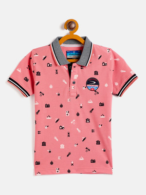 DUKE Boys Printed Cotton Blend Slim T Shirt(Pink, Pack of 1)
