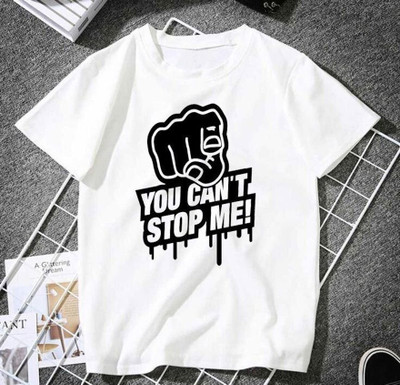KPPRINT Boys & Girls Printed Cotton Blend Regular T Shirt(White, Pack of 1)