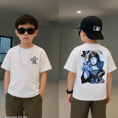 Crystalsoft Boys & Girls Printed, Graphic Print Polycotton Regular T Shirt(White, Pack of 1)
