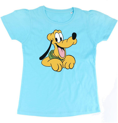 WYM TREND Girls Printed Pure Cotton Regular T Shirt(Blue, Pack of 1)