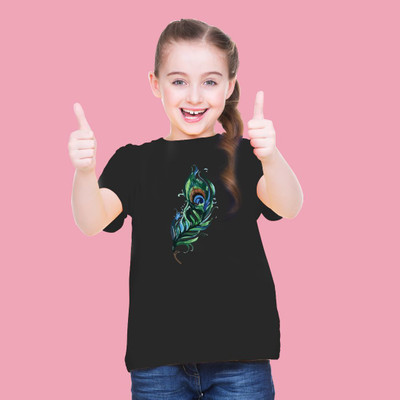 CHOMBOOKA Girls Printed Polyester Oversized T Shirt(Black, Pack of 1)