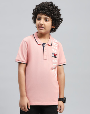MONTE CARLO Boys Printed Cotton Blend Regular T Shirt(Pink, Pack of 1)