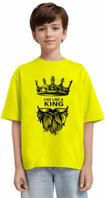 Doomee Boys Printed Pure Cotton Oversized T Shirt(Yellow, Pack of 1)
