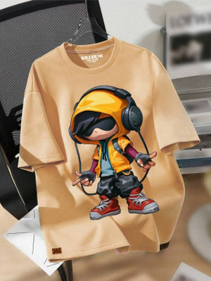 KILLER Boys Printed Pure Cotton Regular T Shirt(Beige, Pack of 1)