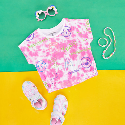 Pantaloons Junior Girls Typography, Printed Pure Cotton Regular T Shirt(Pink, Pack of 1)