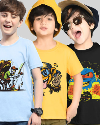 AOOSH Boys Graphic Print Cotton Blend Regular T Shirt(Multicolor, Pack of 3)