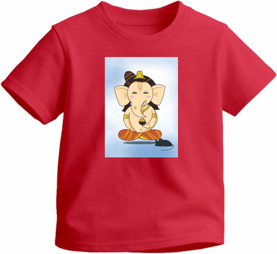Luv My India Boys & Girls Graphic Print Pure Cotton Regular T Shirt(Red, Pack of 1)