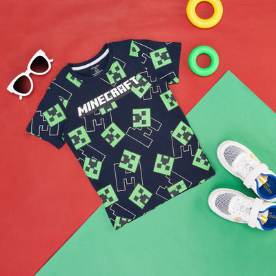 Pantaloons Junior Boys Typography, Printed Pure Cotton Regular T Shirt(Dark Blue, Pack of 1)