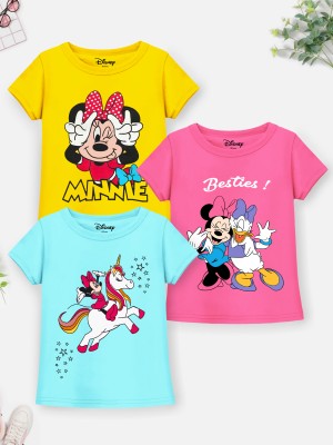 DISNEY BY MISS & CHIEF Baby Girls Cartoon Cotton Blend T Shirt(Multicolor, Pack of 3)