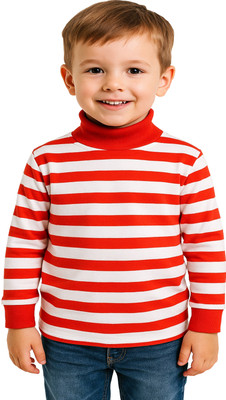 KidzzCart Boys Striped Pure Cotton Regular T Shirt(Red, Pack of 1)