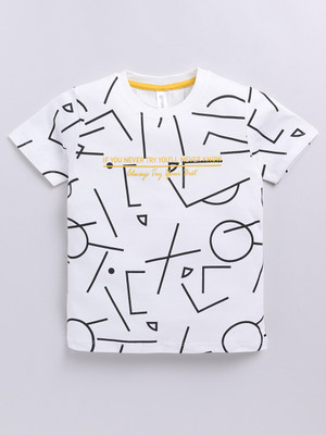 Ginie Boys Printed Cotton Blend Regular T Shirt(White, Pack of 1)