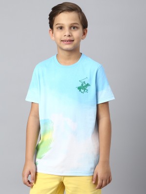 Beverly Hills Polo Club Boys Printed Pure Cotton T Shirt(Blue, Pack of 1)