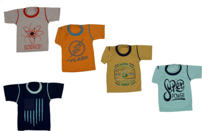 DIAMOND EXPORTER Boys Typography Cotton Blend Regular T Shirt(Multicolor, Pack of 5)
