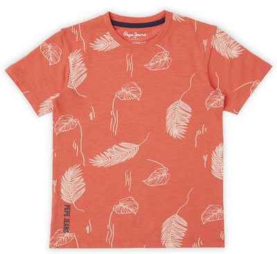 Pepe Jeans Boys Printed Pure Cotton Regular T Shirt(Orange, Pack of 1)