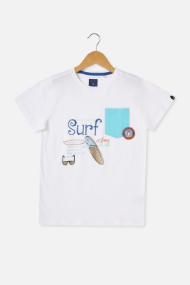 Allen Solly Boys Graphic Print Pure Cotton T Shirt(White, Pack of 1)
