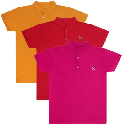 MYO Boys & Girls Solid Cotton Blend Regular T Shirt(Multicolor, Pack of 3)