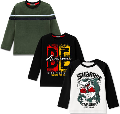 tarsier Boys Printed Cotton Blend Regular T Shirt(Multicolor, Pack of 3)
