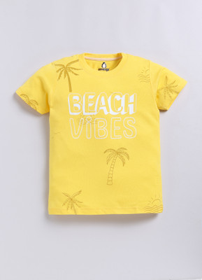CRAZYPENGUIN ELITE Boys Printed Cotton Blend Regular T Shirt(Yellow, Pack of 1)