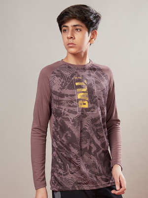 TECHNOSPORT Boys Printed Polyester Slim T Shirt(Maroon, Pack of 1)