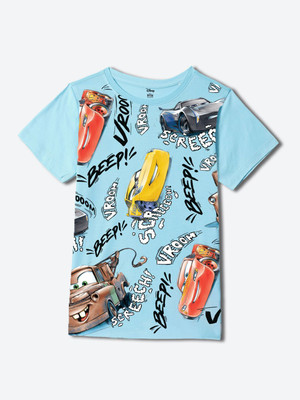 WYM TREND Boys Printed Cotton Blend Regular T Shirt(Blue, Pack of 1)