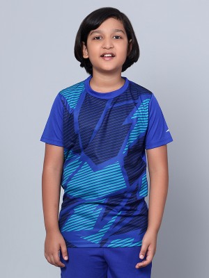VECTOR X Boys Striped Polyester T Shirt(Blue, Pack of 1)