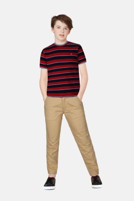 GINI & JONY Boys Striped Pure Cotton T Shirt(Red, Pack of 1)