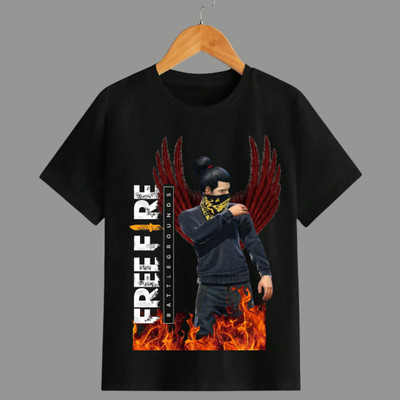 GQF Boys & Girls Printed Polycotton Regular T Shirt(Black, Pack of 1)