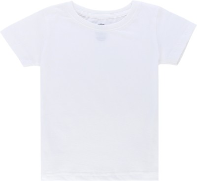 Dyca Girls Solid Cotton Blend Regular T Shirt(White, Pack of 1)