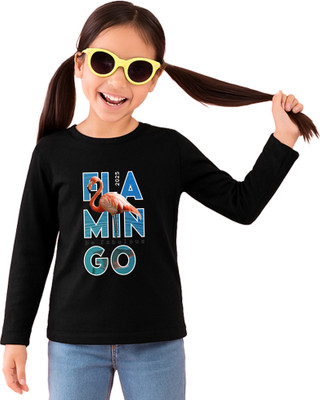 doodleberry Girls Printed Cotton Blend Regular T Shirt(Black, Pack of 1)