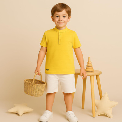 Luay Boys Solid Cotton Blend Regular T Shirt(Yellow, Pack of 1)
