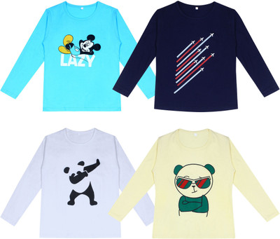 Ayvina Boys Graphic Print Pure Cotton Regular T Shirt(Multicolor, Pack of 4)