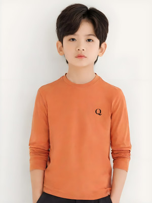 QYLA Boys & Girls Self Design Cotton Blend Regular T Shirt(Orange, Pack of 1)