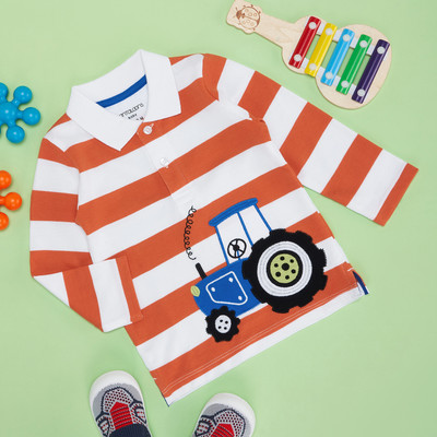 Pantaloons Baby Baby Boys Striped Cotton Blend Regular T Shirt(Orange, Pack of 1)