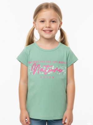 Pink Castle Girls Printed Cotton Blend Regular T Shirt(Green, Pack of 1)