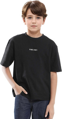 Rare Ones Boys Solid Cotton Blend Oversized T Shirt(Black, Pack of 1)