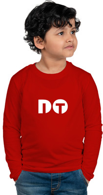 CHOMMBOOKA TREND Boys Typography Cotton Blend Regular T Shirt(Red, Pack of 1)