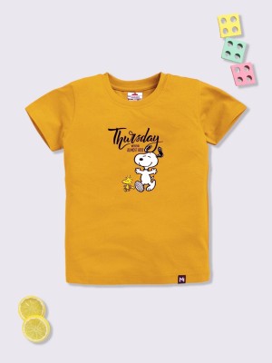 YK X Minute Mirth Boys Printed Pure Cotton Regular T Shirt(Yellow, Pack of 1)