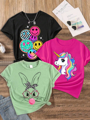 KEESOR Baby Girls Printed Cotton Blend Regular T Shirt(Multicolor, Pack of 3)