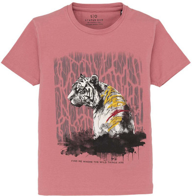 Status Quo Boys Solid Cotton Blend Regular T Shirt(Pink, Pack of 1)